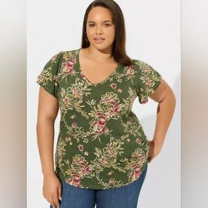 Torrid Girlfriend Heritage Slub V-Neck Flutter Sleeve Tee